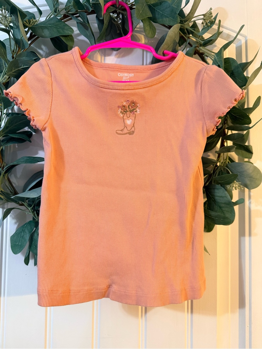 💫10/$25 • OshKosh B'gosh Blush Ribbed Short Sleeve Tee with Boot Embroidery